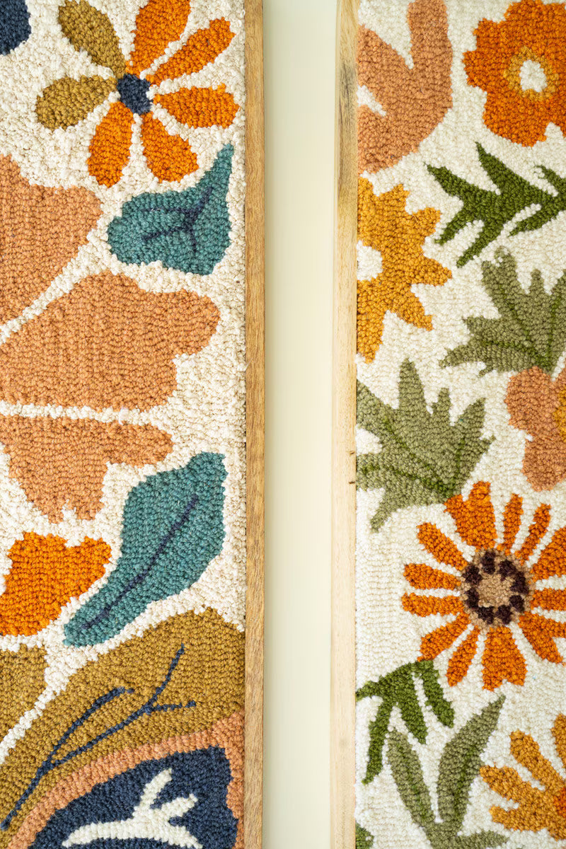 Set of 2 Framed Hand-Hooked Florals