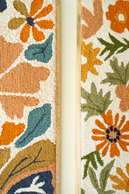 Set of 2 Framed Hand-Hooked Florals