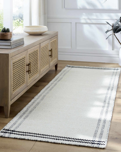 Nimue Cream &amp; Blue Bordered Area Rug - Clearance