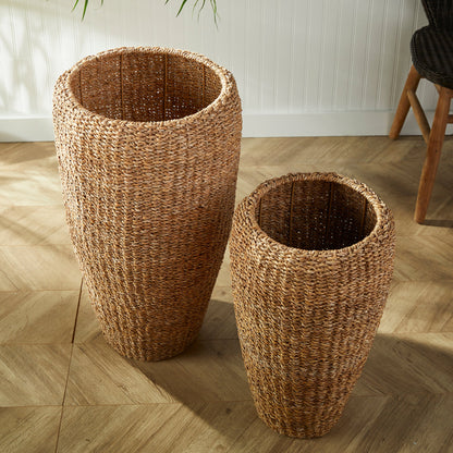 Seagrass Tall Round Planters, Set of 2