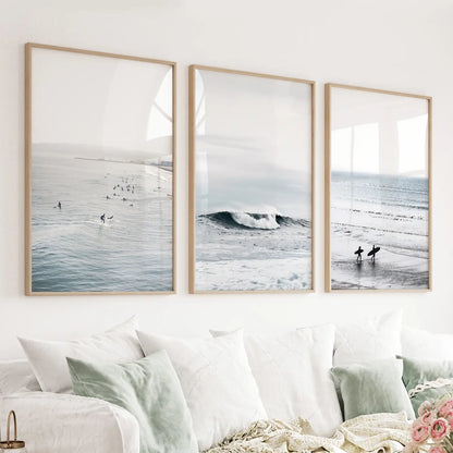 Navy Blue Surfing Wall Art. Set of 3 Prints