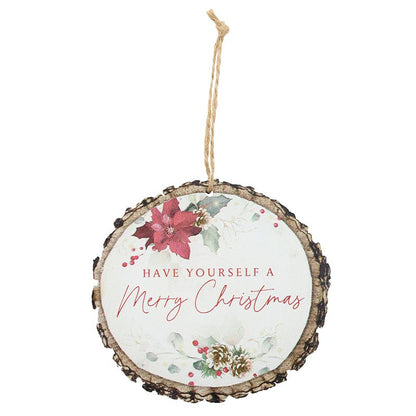 Christmas Poinsettia Wood Ornament Set - 4 Pack