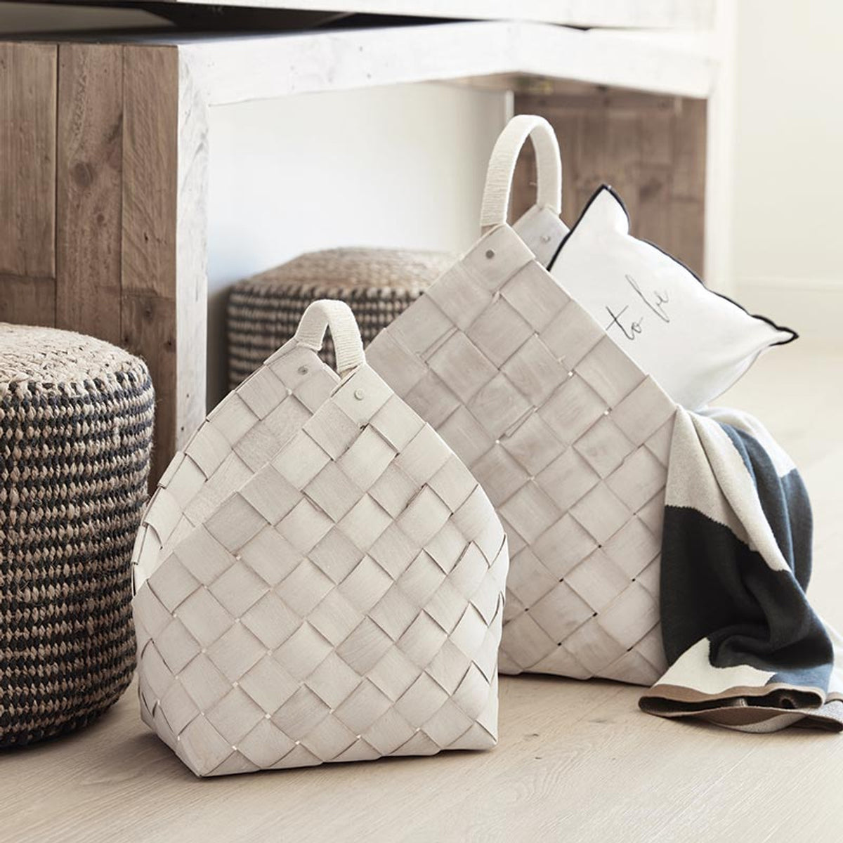 Nested Wood Fiber Baskets - Warm White