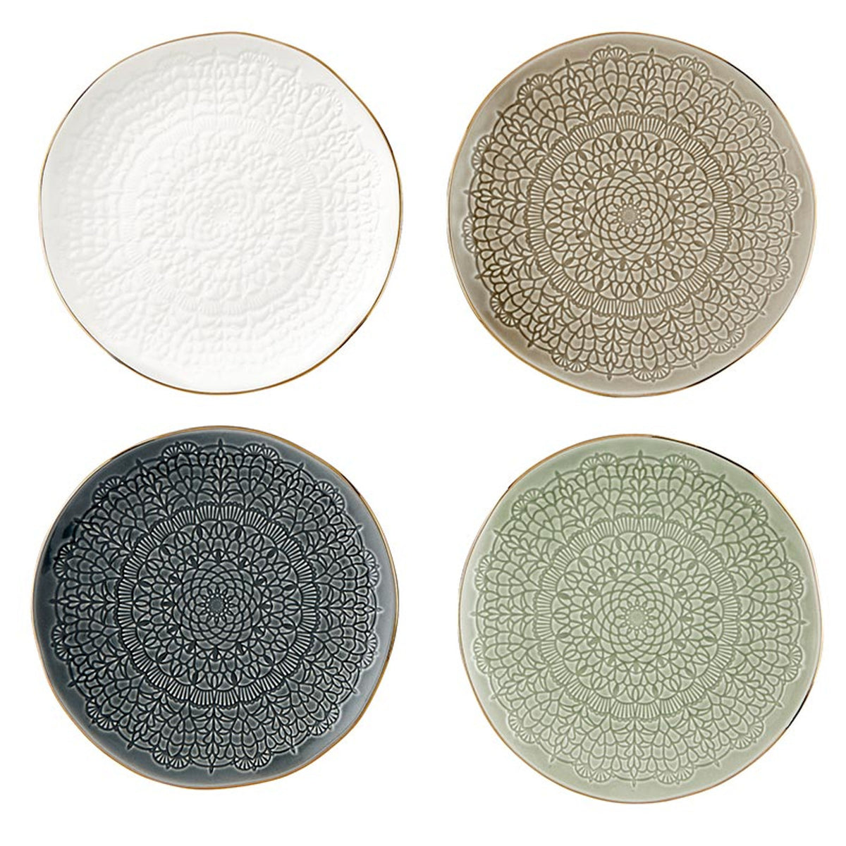 Gold Rim Stamped Appetizer Plates - Set of 4
