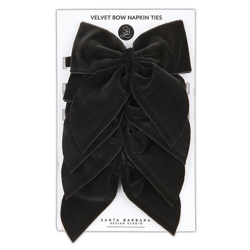 Velvet Bow Napkin Ties - Black - Set of 4