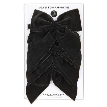 Velvet Bow Napkin Ties - Black - Set of 4