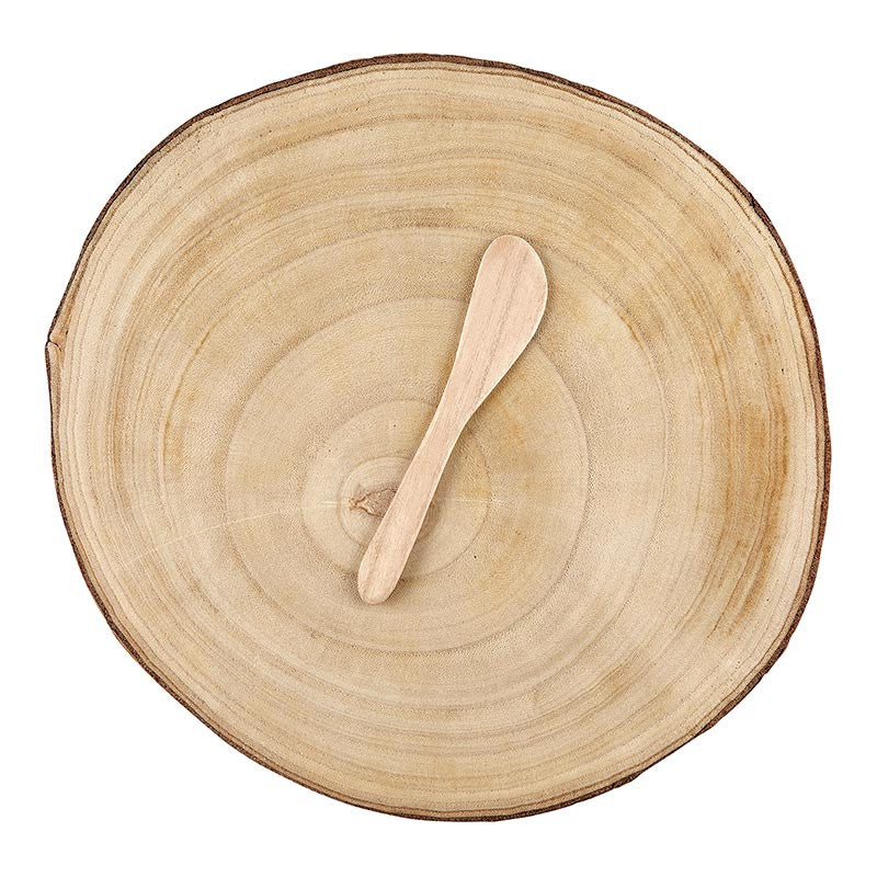 Wood Round Slice with Cheese Spreader