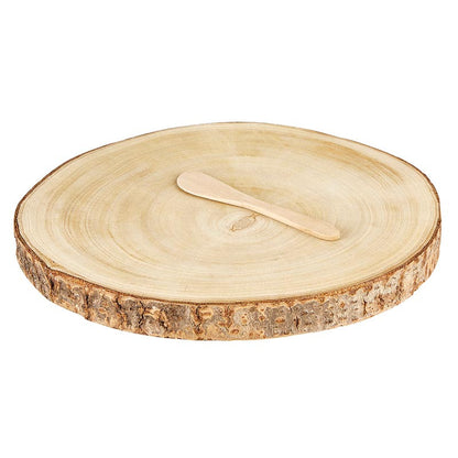 Wood Round Slice with Cheese Spreader