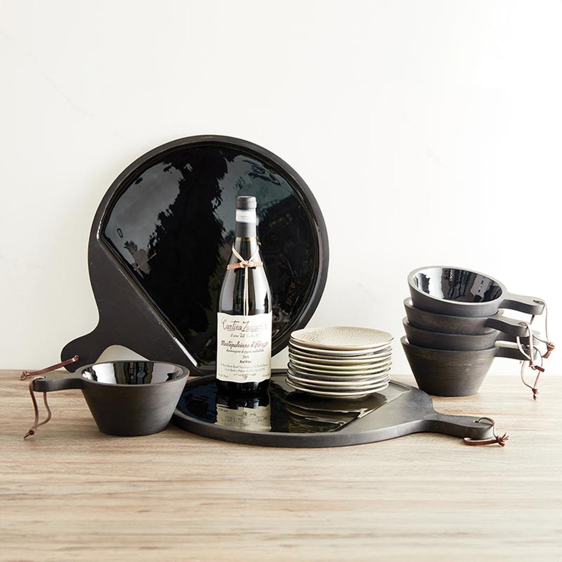 Black Wood Enamel Bowl With Handle