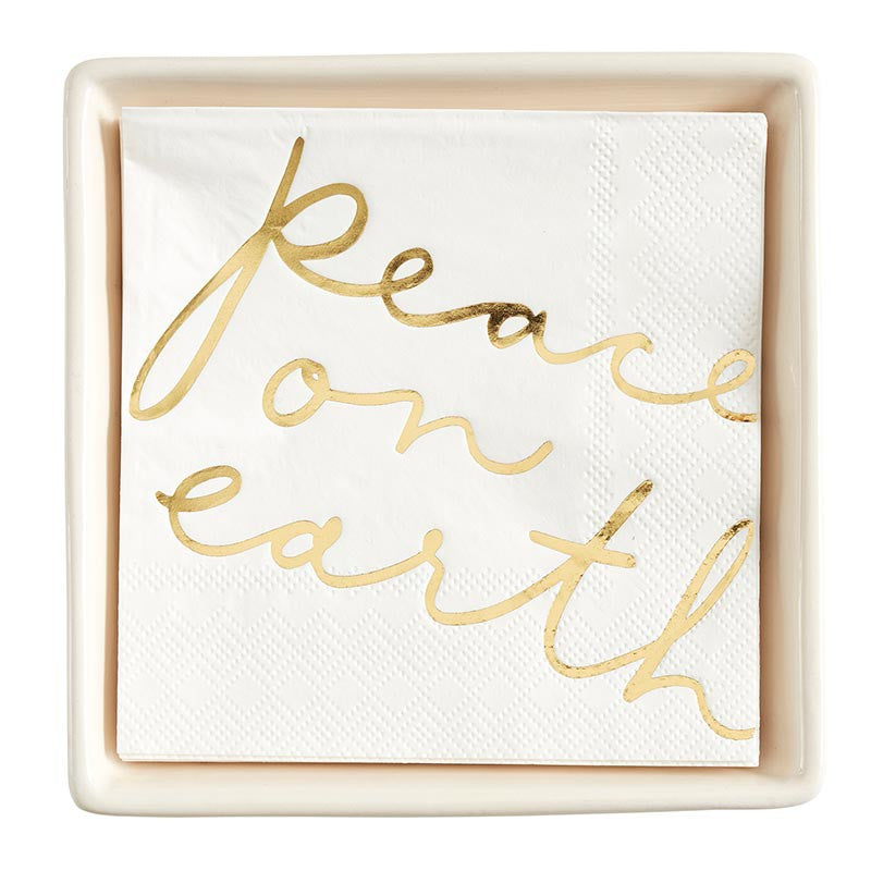 Ceramic Napkin Tray + Napkins - Gold Foil Peace on Earth