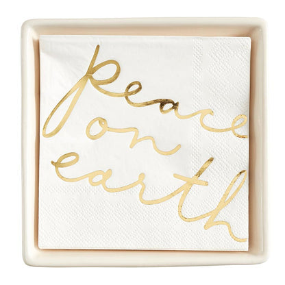 Ceramic Napkin Tray + Napkins - Gold Foil Peace on Earth