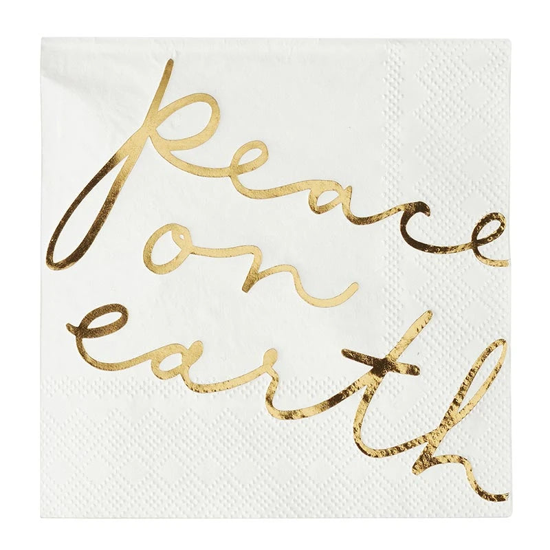Ceramic Napkin Tray + Napkins - Gold Foil Peace on Earth