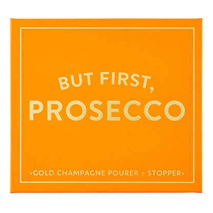 Champagne Stopper + Pourer Book Box - But First, Prosecco