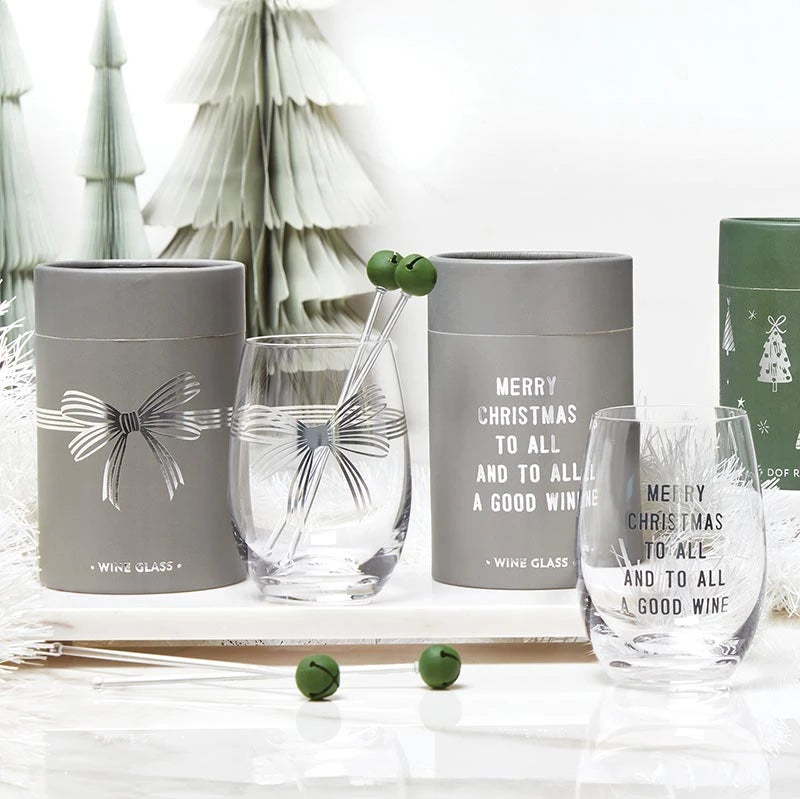 Stemless Wine Glass - Silver Bow
