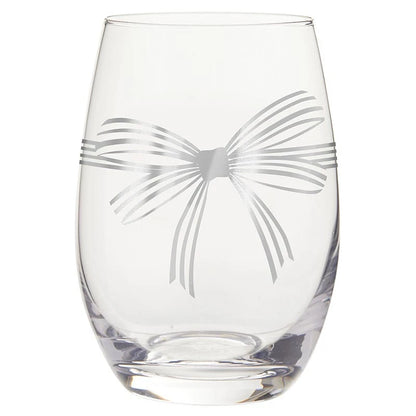 Stemless Wine Glass - Silver Bow