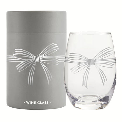 Stemless Wine Glass - Silver Bow