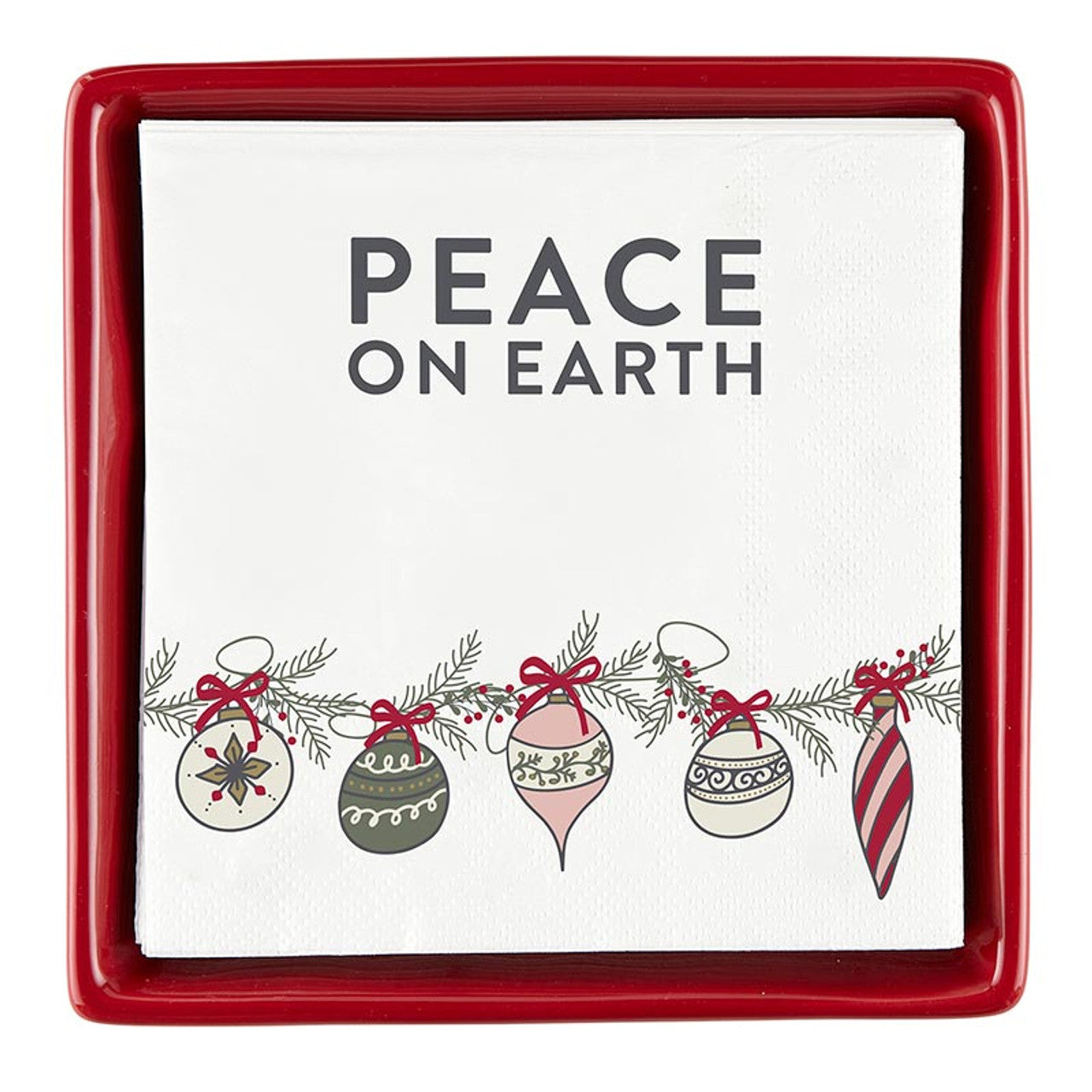 Ceramic Napkin Tray + Napkins - Peace On Earth