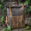 Vintage Waxed Canvas and Leather Rolltop Backpack