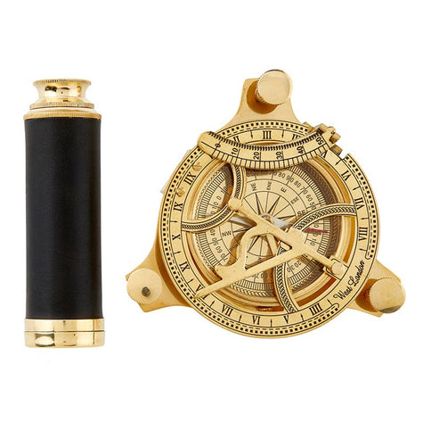 Explorer's Legacy: Vintage Brass Compass & Telescope Set