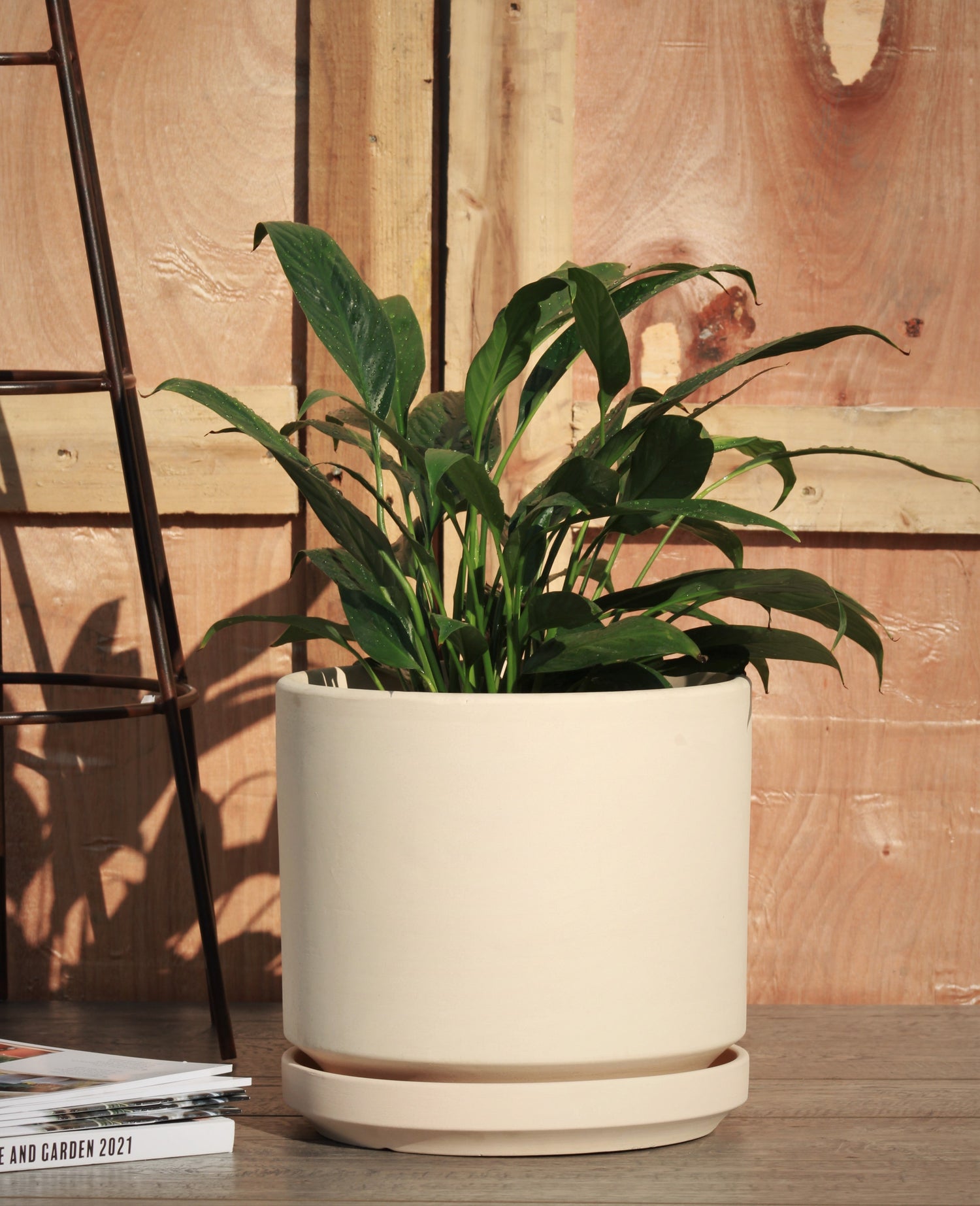 Mid Modern Planter With Detached Saucer "14.0" D x 12.0" H" By Plantatorem