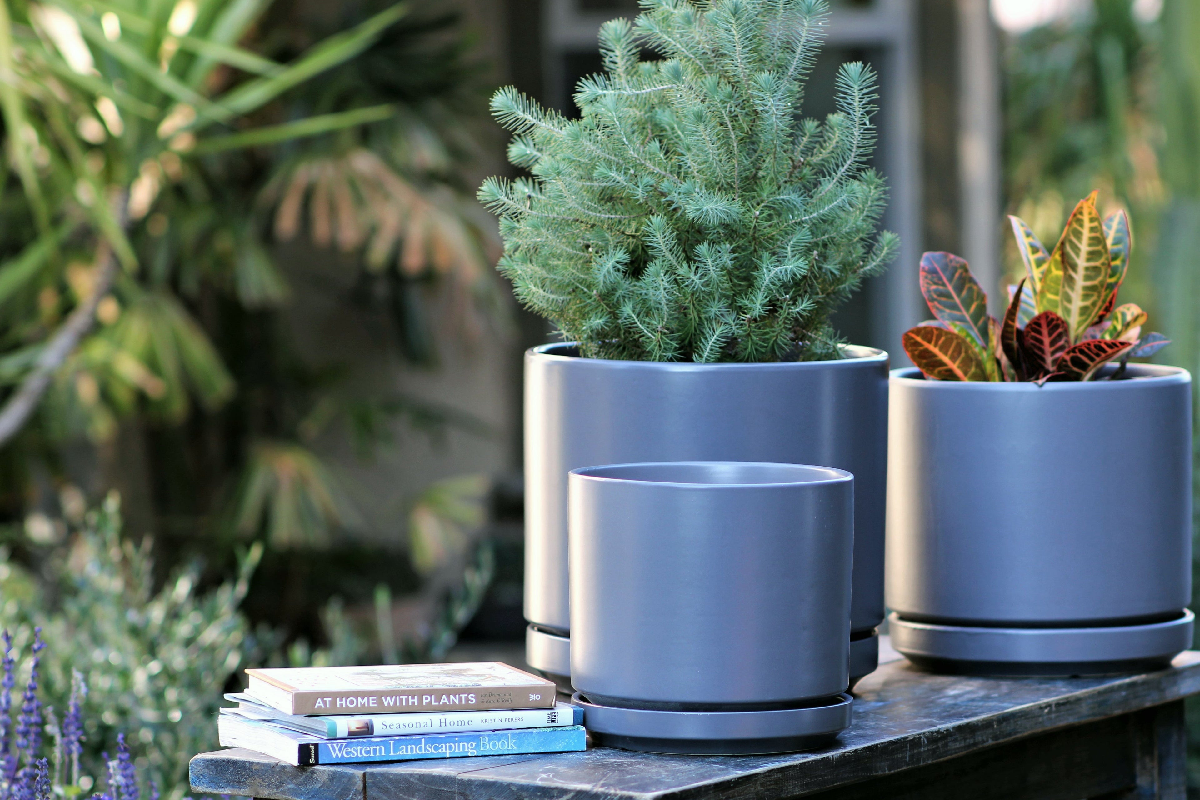 Mid Modern Planter With Detached Saucer "10.0" D x 9.0" H" By Plantatorem