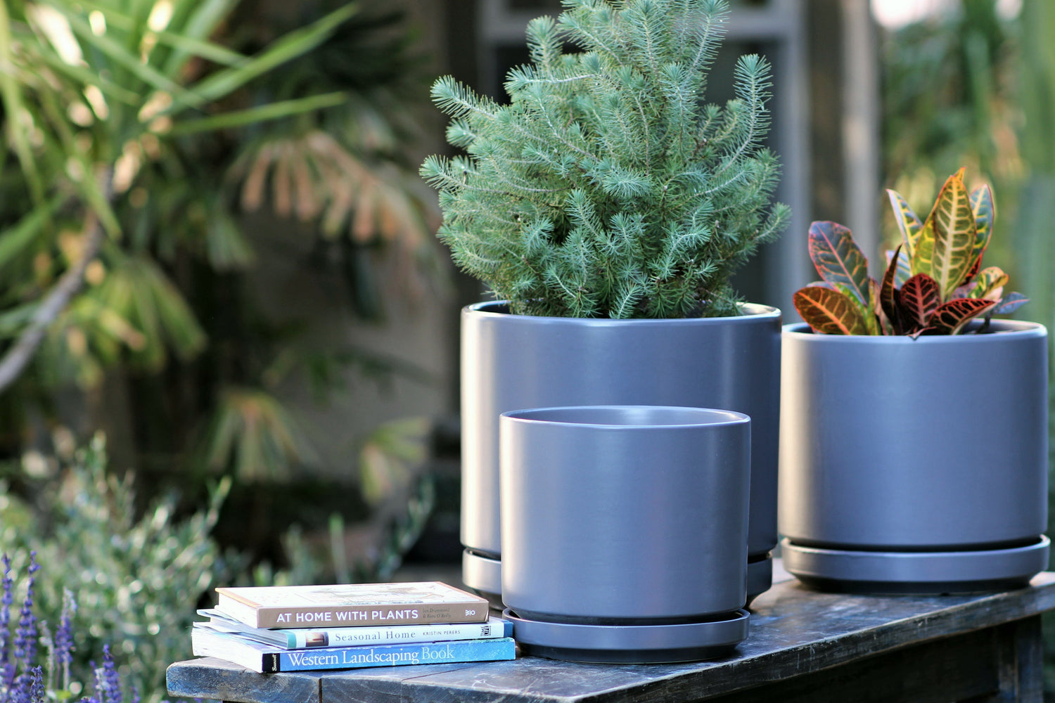 Mid Modern Planter With Detached Saucer "12.0" D x 10.5" H" By Plantatorem