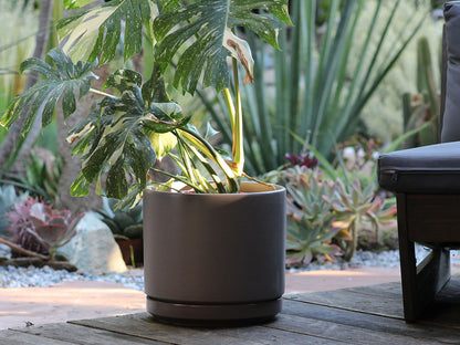 Mid Modern Planter With Detached Saucer "14.0" D x 12.0" H" By Plantatorem