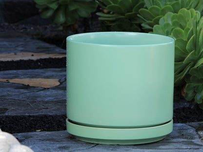 Mid Modern Planter With Detached Saucer "14.0" D x 12.0" H" By Plantatorem