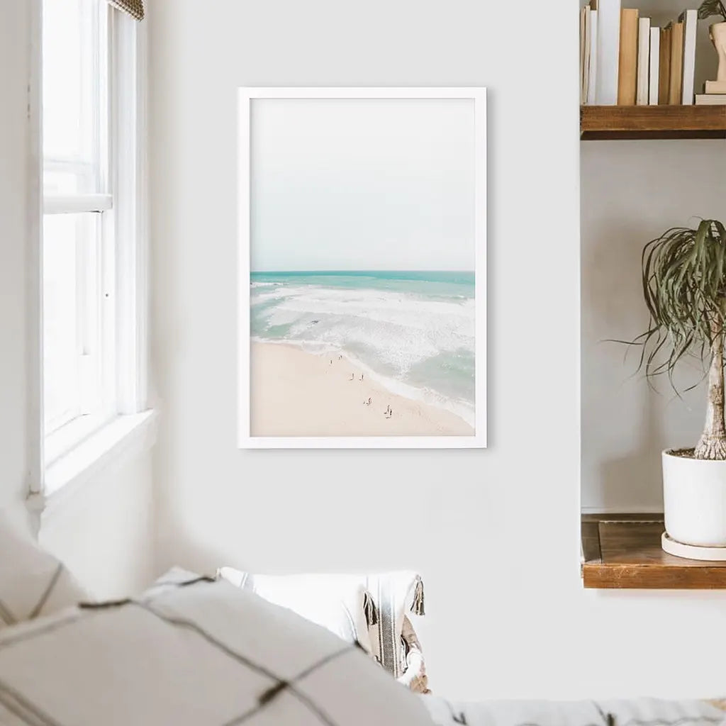 Neutral Summer Photo. Blue Ocean Waves, Sandy Beach