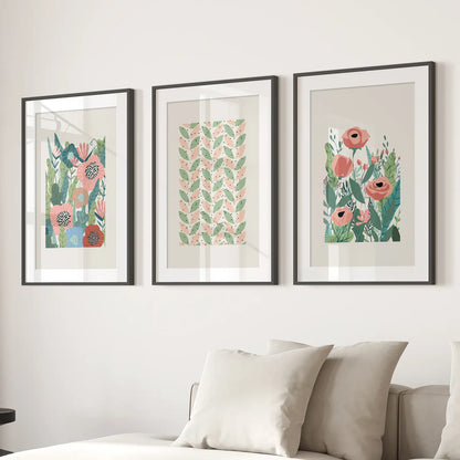 Botanical Pink Poppies Wall Art Poster Decor