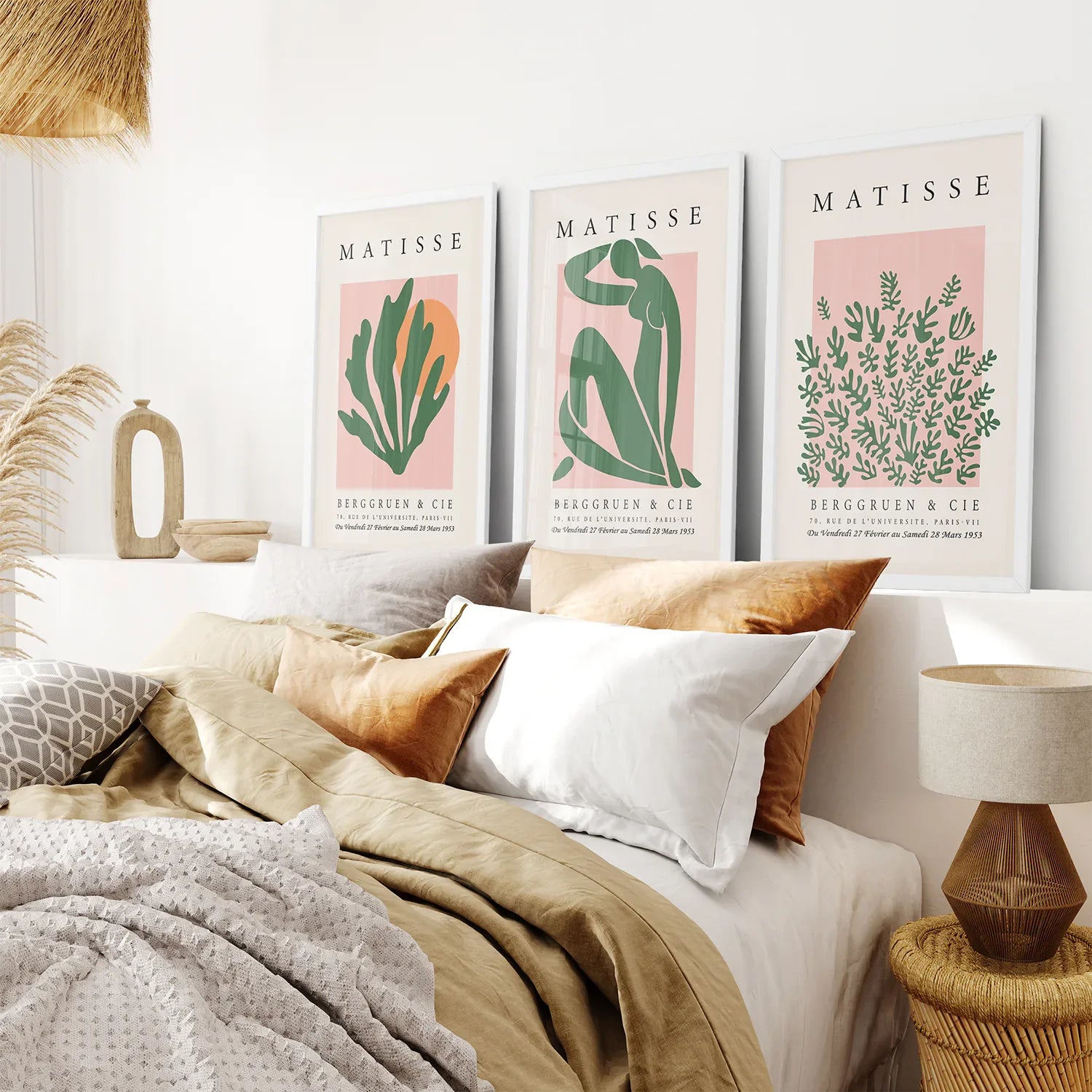 Pink Green Matisse Abstract Wall Prints Set
