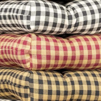 Farmhouse Check Black &amp; White Checked Chair Pad - Made in USA - 100% Cotton - Machine Washable