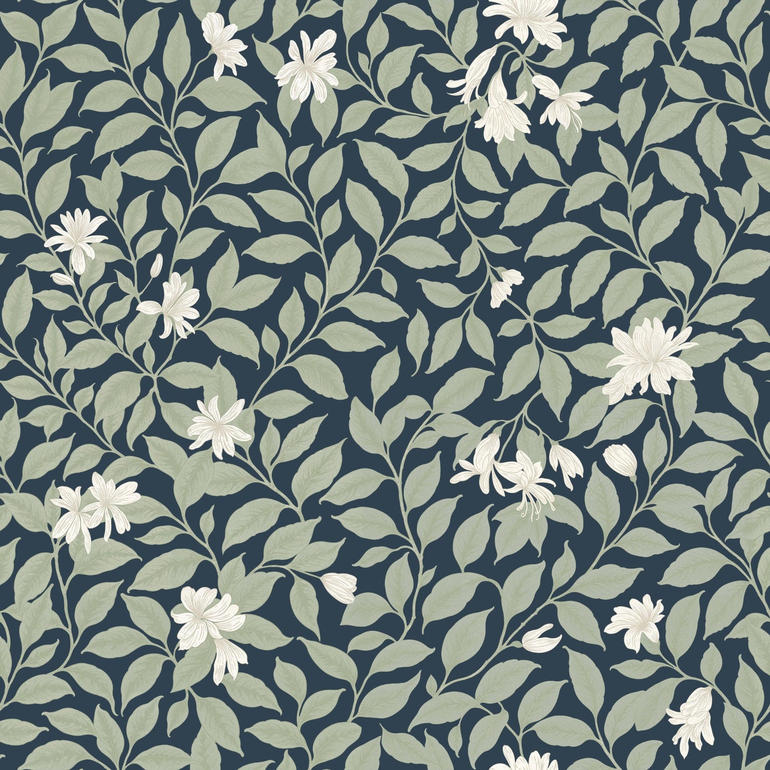 Poppy Honeysuckle Large (Navy) Wallpaper