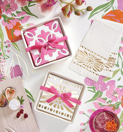 Ceramic Napkin Tray + Napkins - Moroccan Tiles