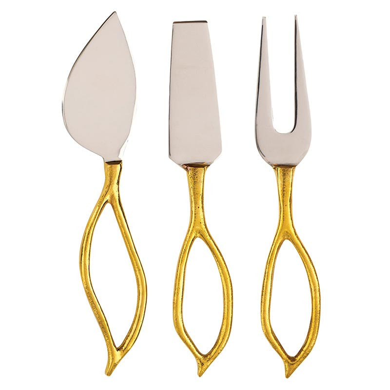 Leaf-Shaped Handle Cheese Knives - Gold