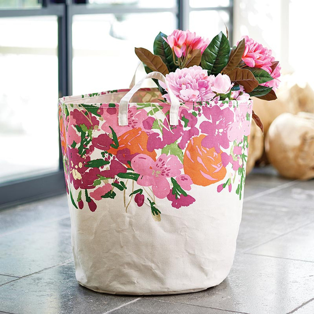 Large Canvas Storage Tote - Flower