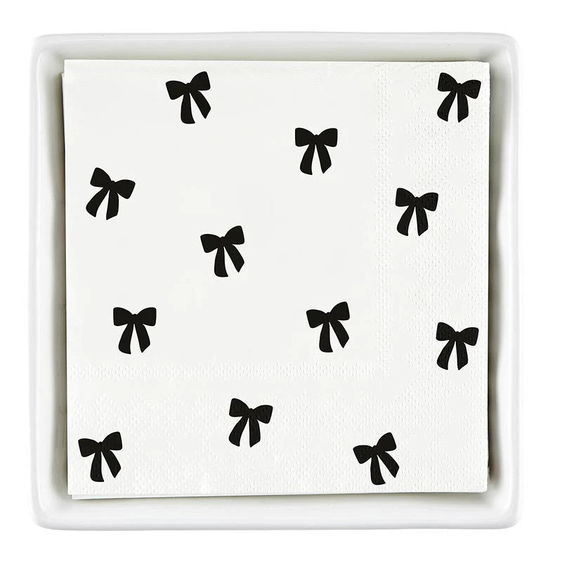 Ceramic Napkin Tray + Napkins - Black Bows