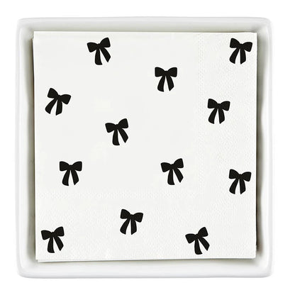 Ceramic Napkin Tray + Napkins - Black Bows