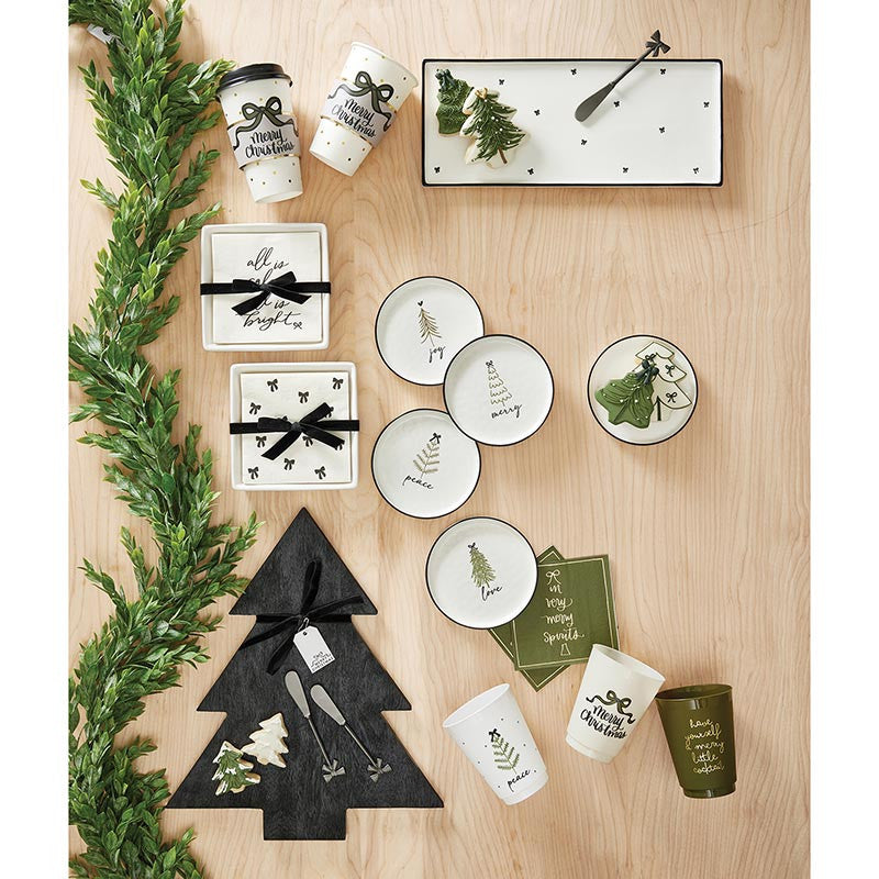 Ceramic Napkin Tray + Napkins - All is Bright Bow