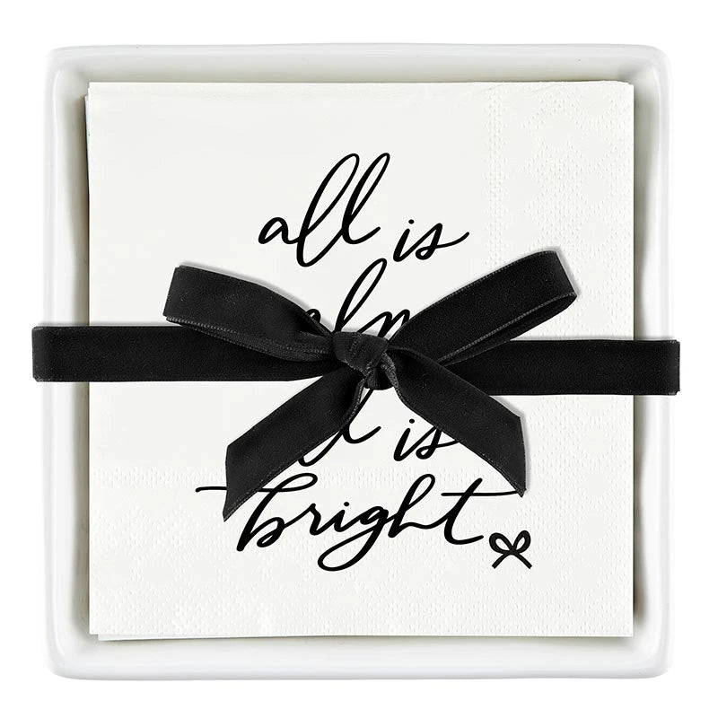 Ceramic Napkin Tray + Napkins - All is Bright Bow