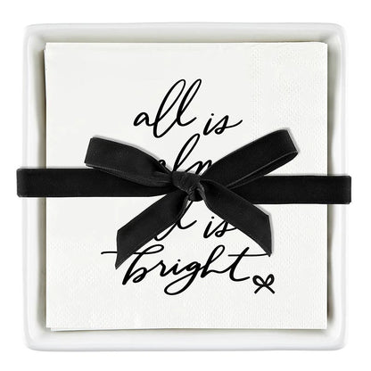 Ceramic Napkin Tray + Napkins - All is Bright Bow