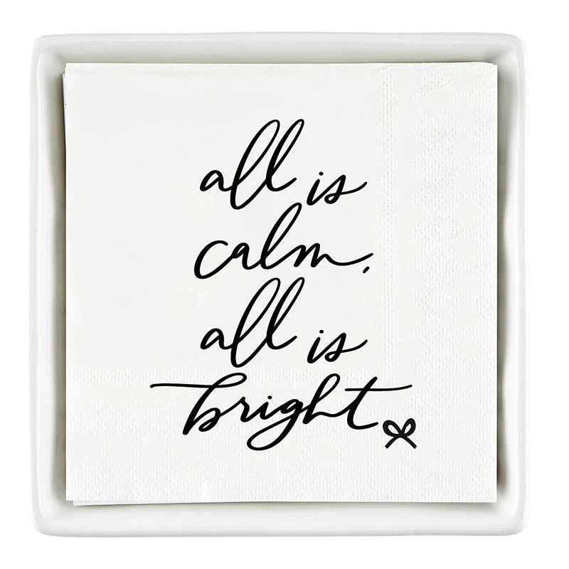 Ceramic Napkin Tray + Napkins - All is Bright Bow