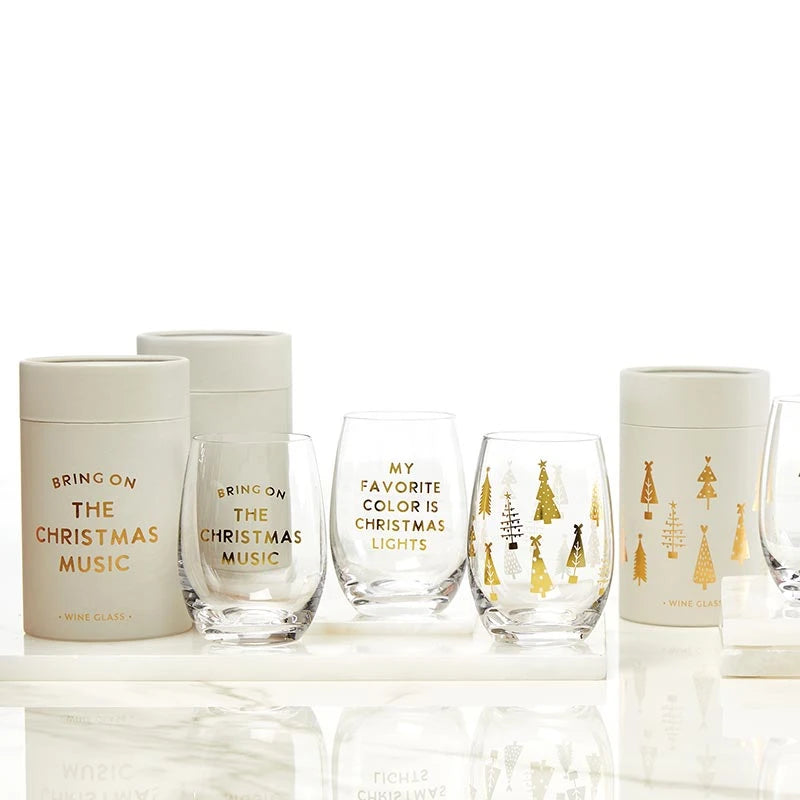 Stemless Wine Glass - My Favorite Color is Christmas Lights