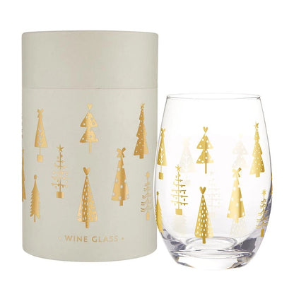 Stemless Wine Glass - Gold Trees