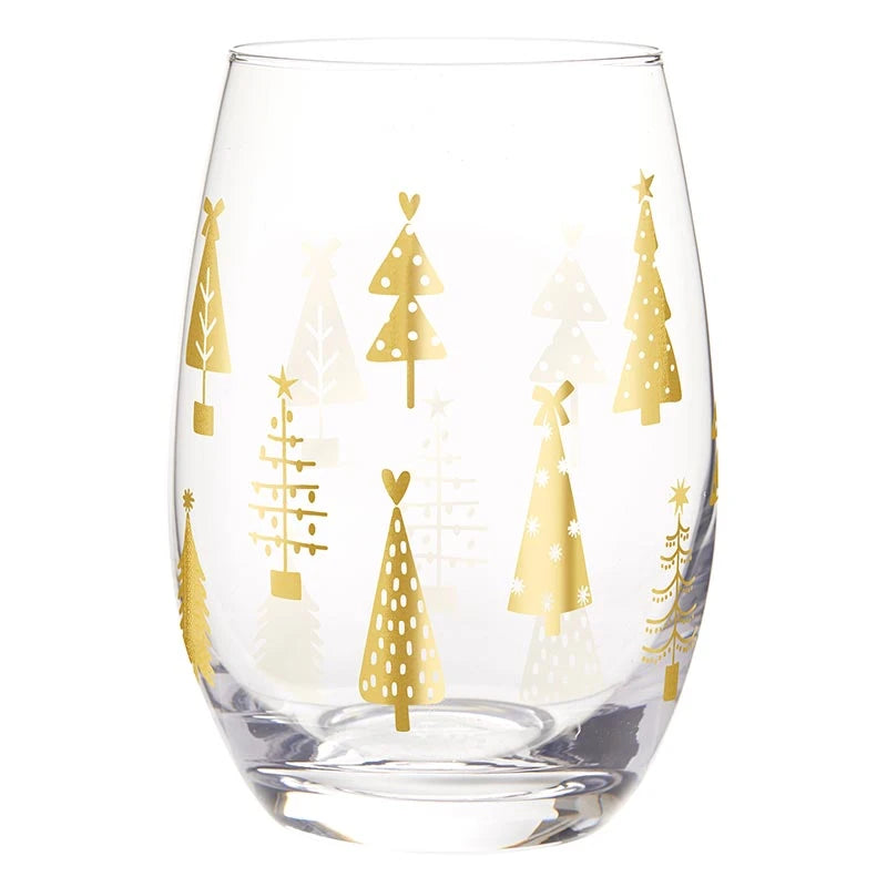 Stemless Wine Glass - Gold Trees