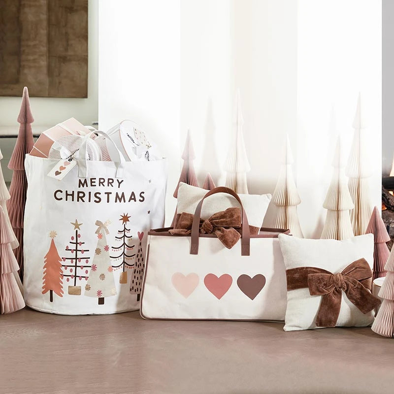 Large Canvas Storage Tote - Blush Trees