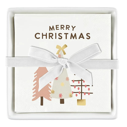 Ceramic Napkin Tray + Napkins - Blush Merry Christmas