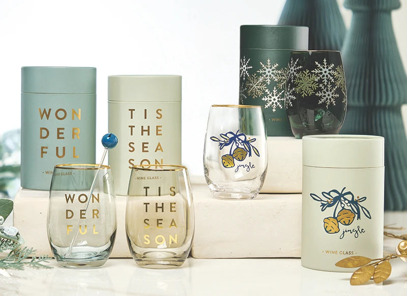 Gold Foil Stemless Wine Glass - Wonderful