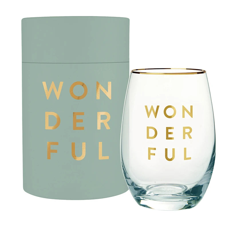 Gold Foil Stemless Wine Glass - Wonderful