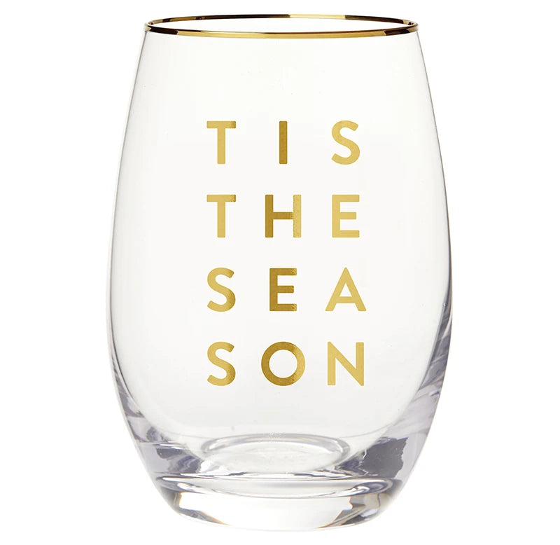 Gold Foil Stemless Wine Glass - Tis The Season
